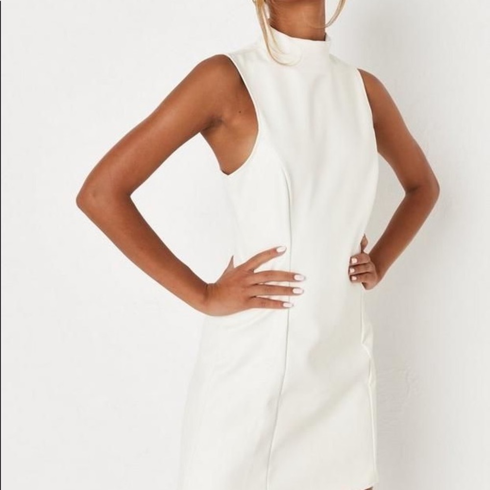 white faux leather skater mini dress